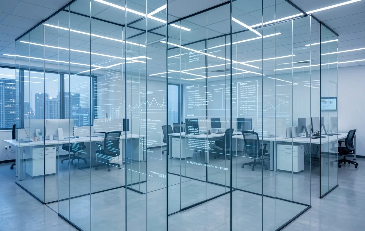 Refracted glass structures representing data transparency